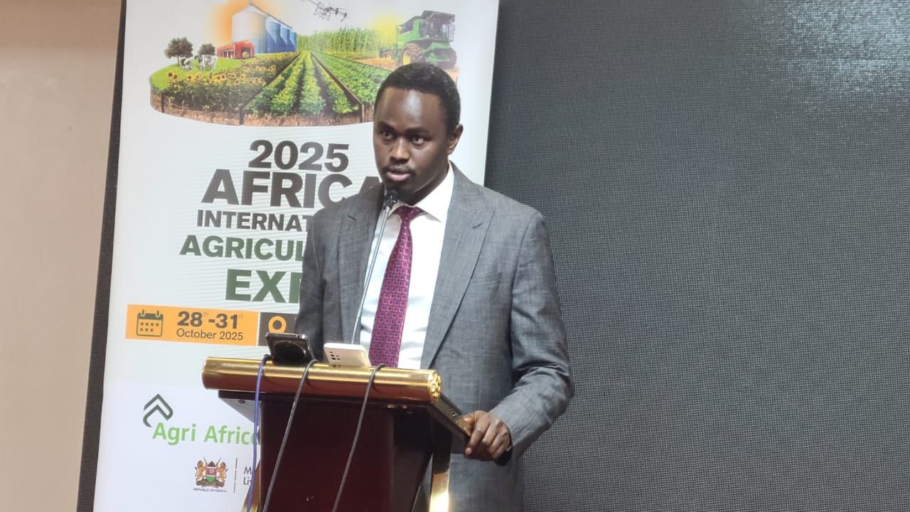Tito Mutai speaking at the 2026 - Africa International Agricultural Expo